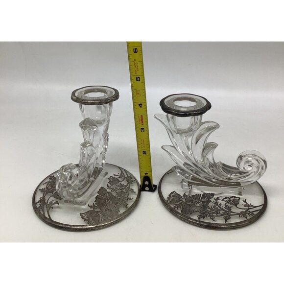 Silver City Vintage Glass Candle Holders With Poppy Flower Silver Overlay READ - Picture 9 of 9